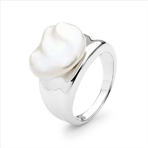 Sterling Silver White 16.5-17mm Freshwater Pearl Ring