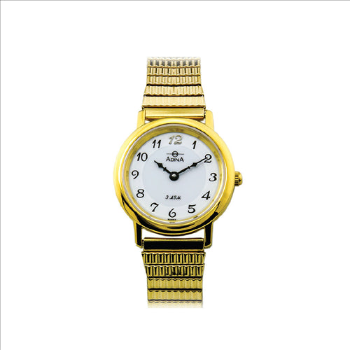 Adina Ladies, Gold Plated, 30m Water Resistant, White Dial.
