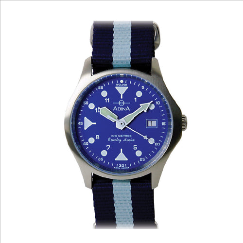 Adina gents 100m Country Master Blue dial, Nato strap, Date