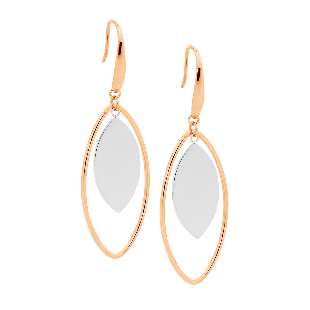 Stainless Steel Open Tear Drop in Rose Gold IP Plating w/steel solid centre