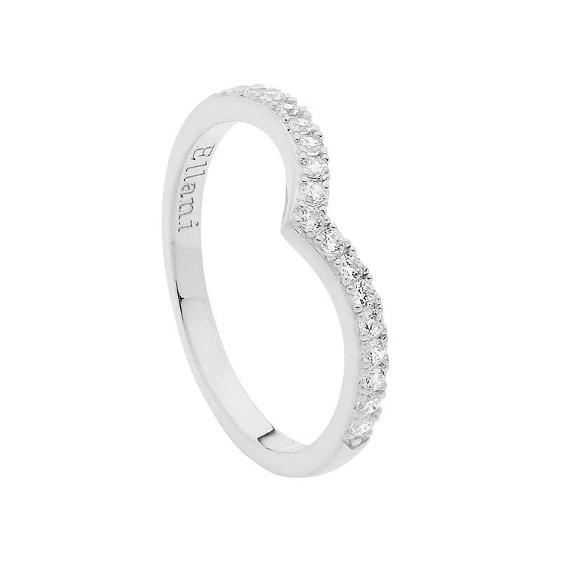 Sterling Silver V Shape Ring with Cubic Zirconia