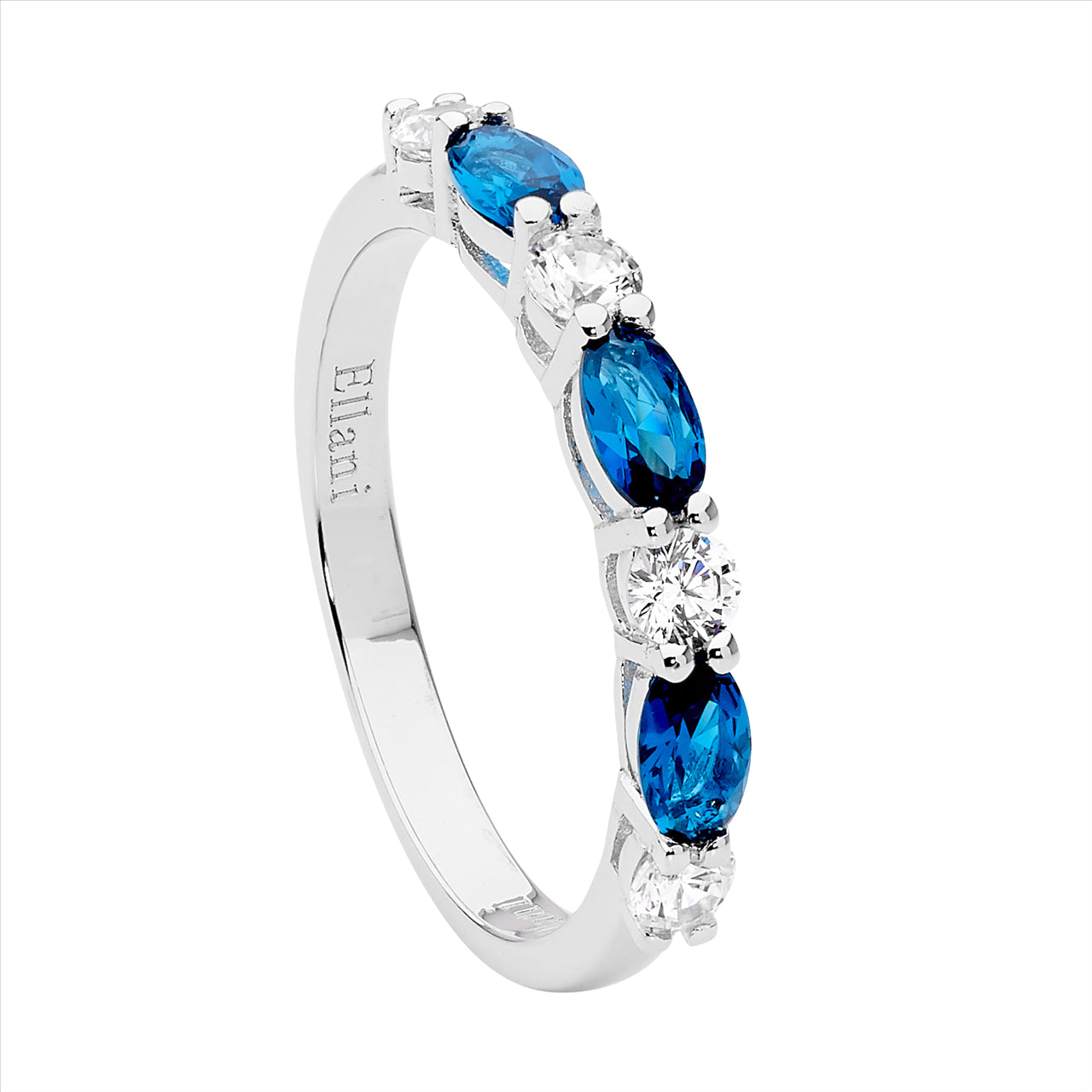 Sterling Silver London Blue Oval and CZ Ring