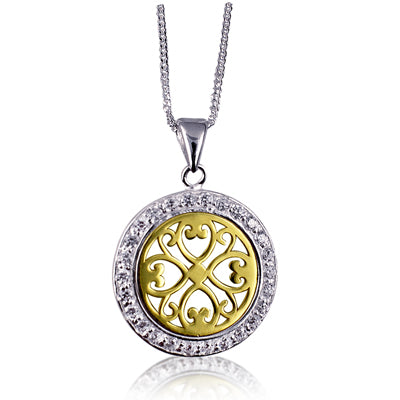 Sterling Silver/Yellow Gold Plated Cubic Zirconia Filagree