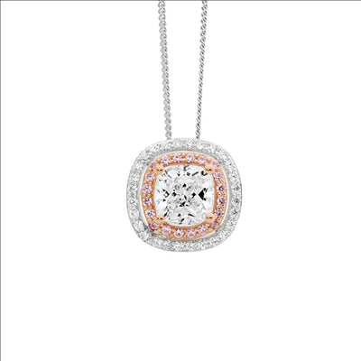 Pendant - Sterling silver/Rose gold plate Cushion cut Cubic Zirconia in halo setting