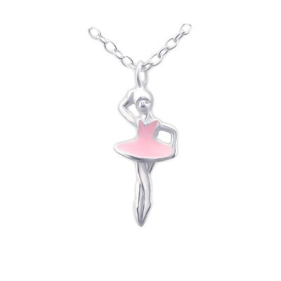 Sterling Silver Pink Enamel Ballerina with Chain.