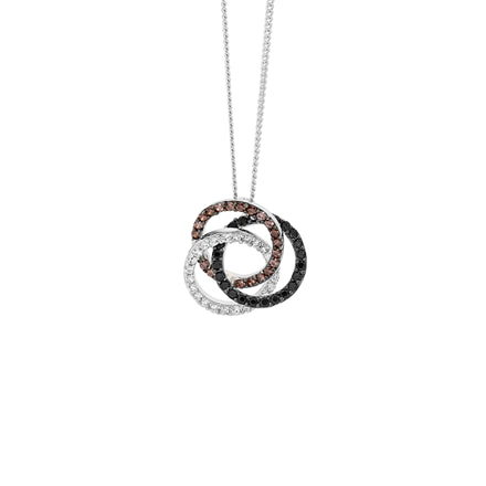Pendant - Sterling silver triple link circle pendant set with White/Brown/Black Cubic Zirconia