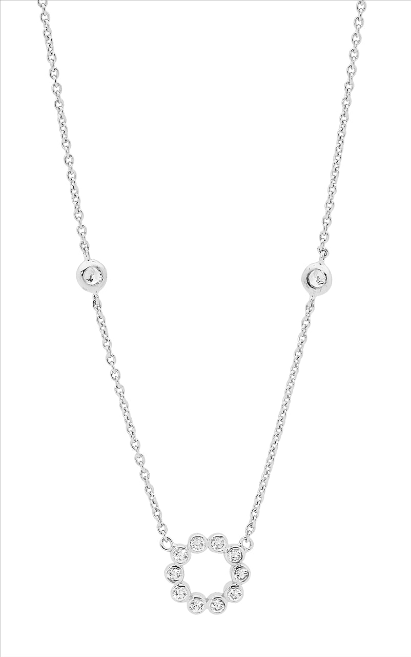 Sterling Silver Bezel Set Circle CZ Pendant with Sterling Silver Chain.