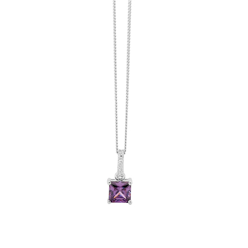 Pendant - Sterling Silver White Cubic Zirconia drop with Amethyst coloured Princess cut.
