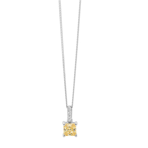 Sterling Silver Cubic Zirconia Drop with Citrine Coloured Cubic Zirconia Pendant