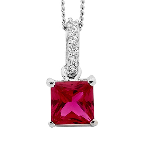 Sterling Silver pendant with Red colour Cubic Zirconia