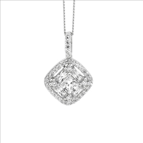 Sterling Silver Cubic Zirconia drop square with white Cubic Zirconia cluster