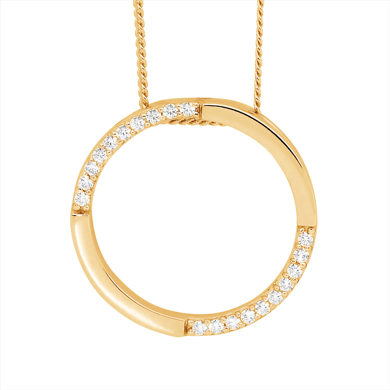 SS WH CZ 20mm Open Circle Pendant w/ Gold Plating