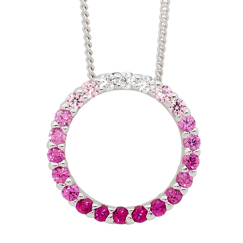 Sterling Silver 15mm open circle pendant with Ombre, White and Pink CZ