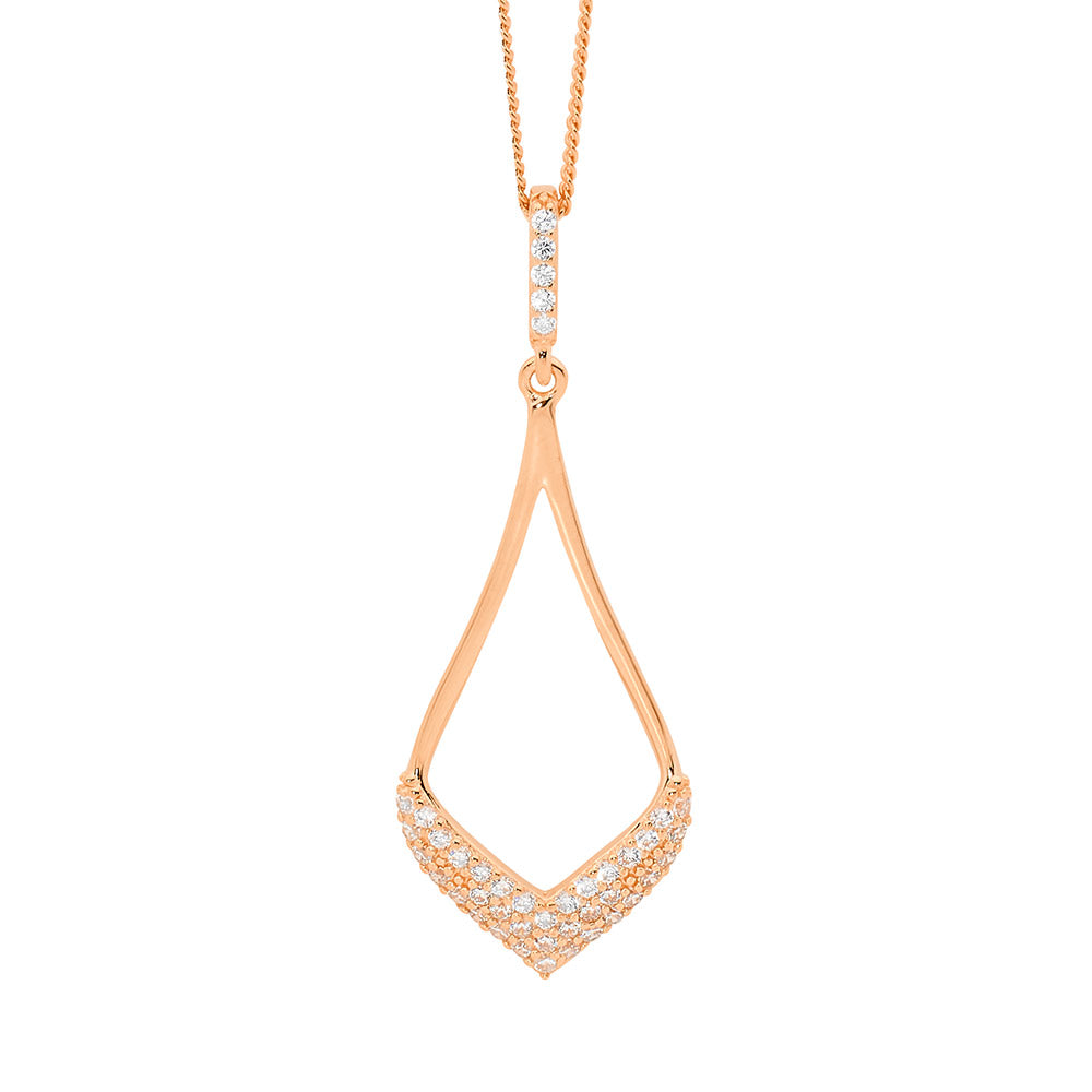 Sterling Silver Rose Gold Plated Open Tear Drop with CZ Pendant