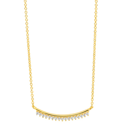 Sterling Silver curved bar, White CZ necklace with Gold Plating.