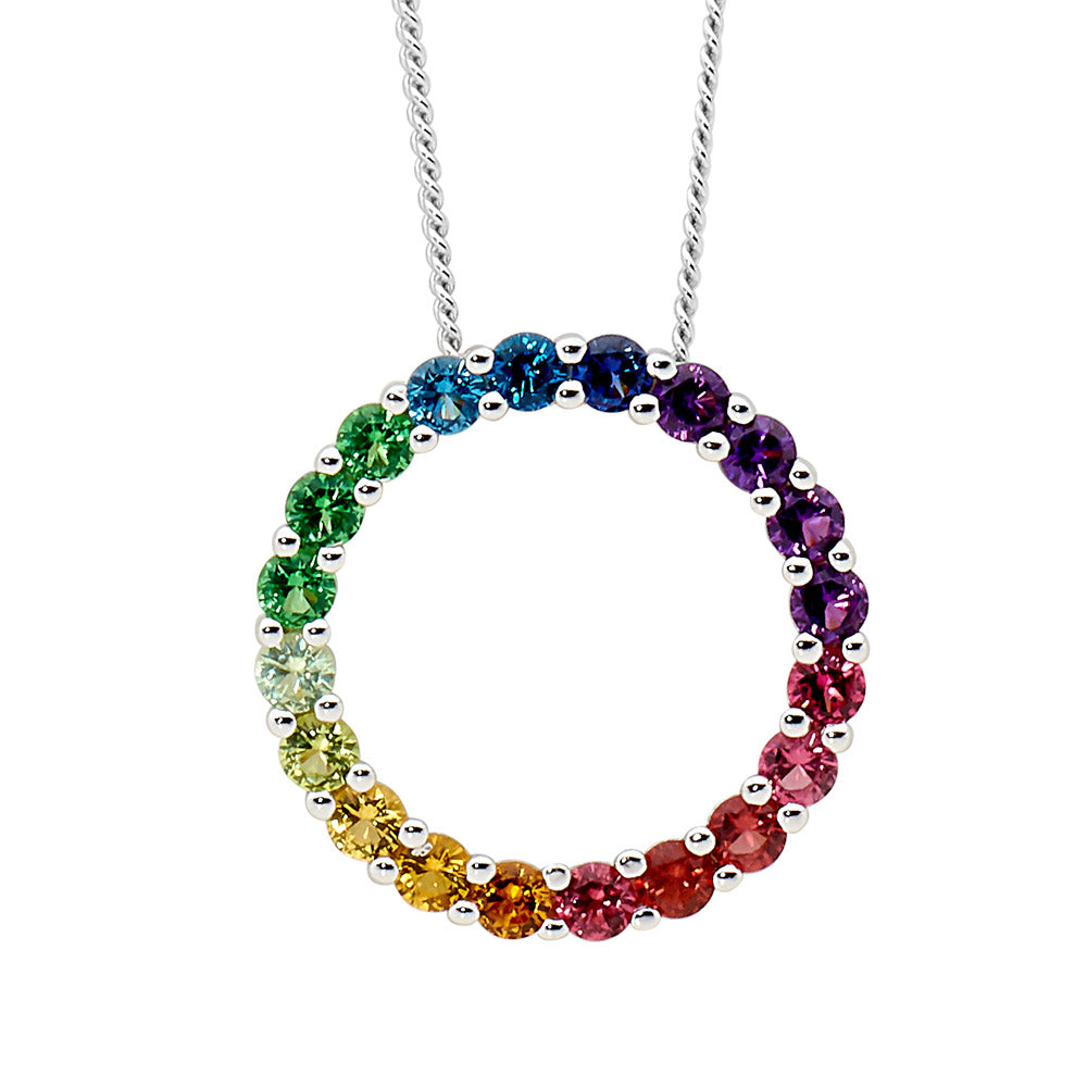 Sterling Silver Multi Coloured CZ Open Circle Pendant