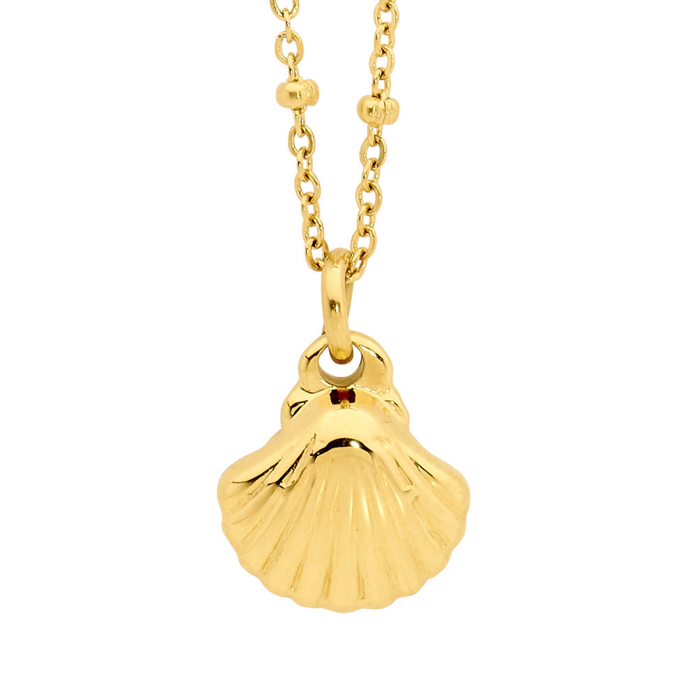 Stainless Steel Gold Plated Shell Pendant on Ball Feature Chain