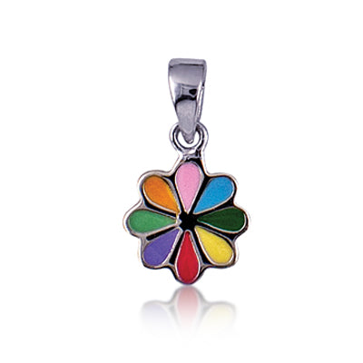 Sterling silver Multi Colour Enamel Flower Pendant