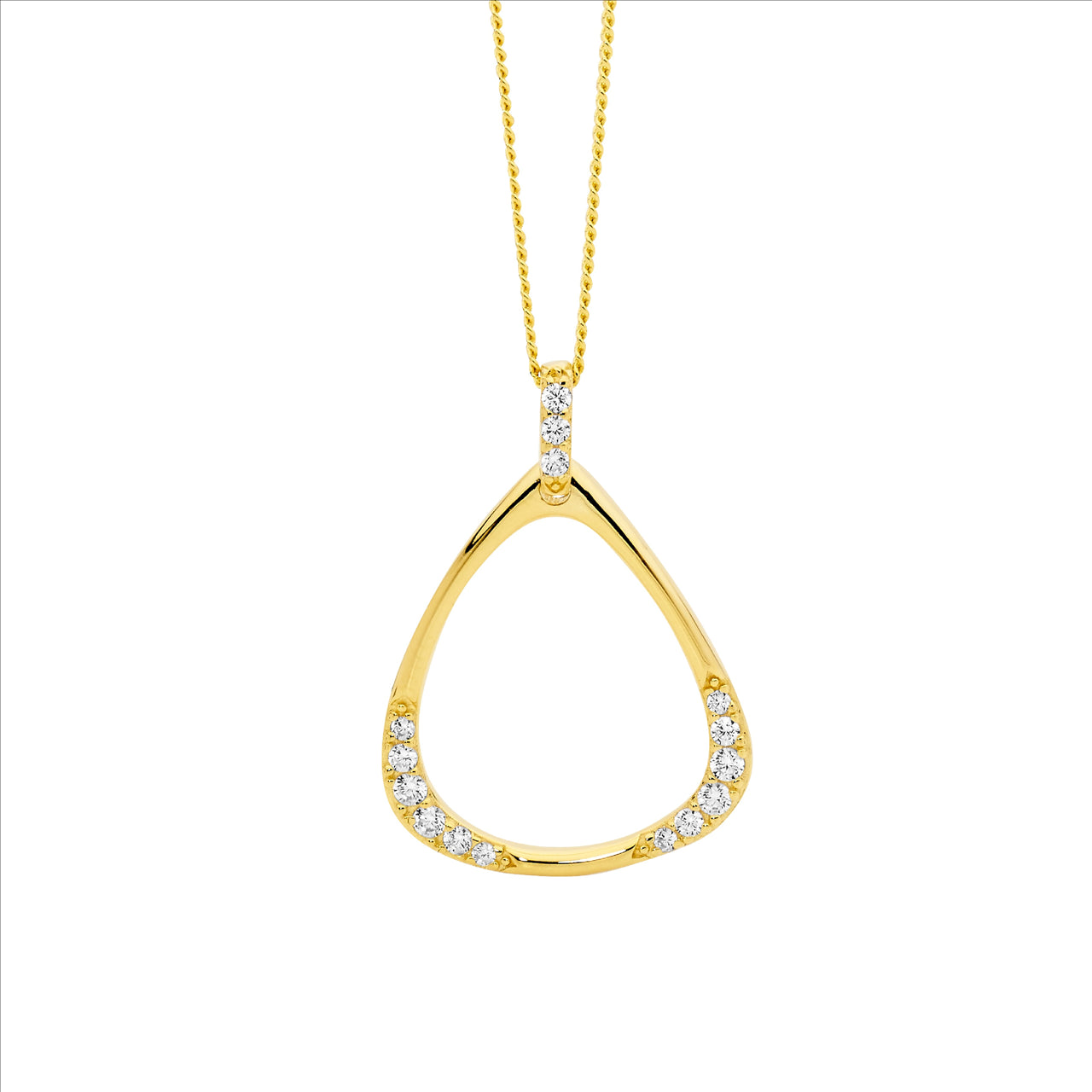 Sterling Silver CZ open triangle drop pendant, gold plating