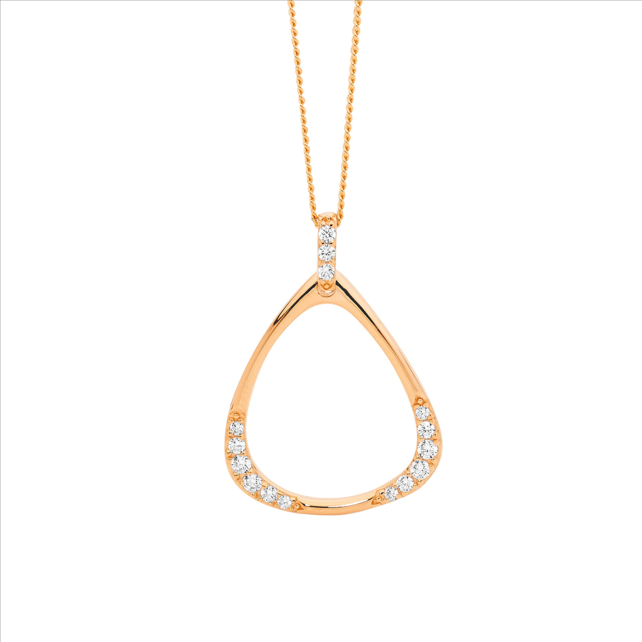 Sterling Silver CZ open triangle drop pendant, rose gold plating