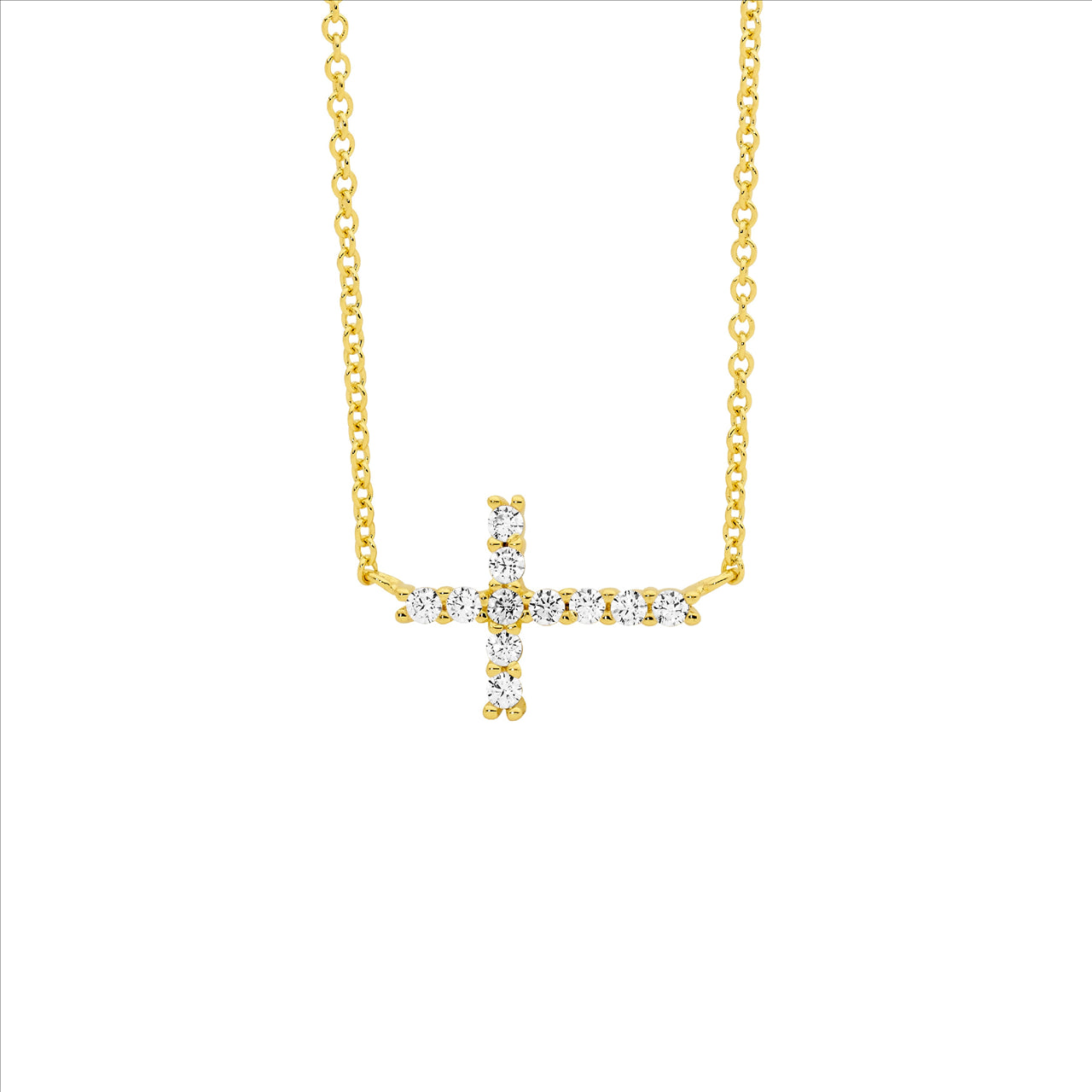 Sterling Silver Gold Plated CZ Small Cross Pendant with Chain