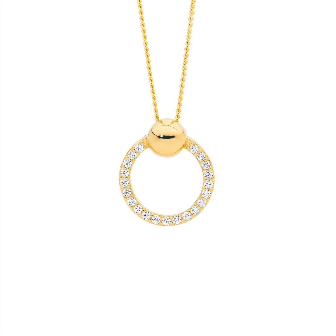 Sterling Silver Gold Plated CZ Open Circle Pendant with Ball Feature