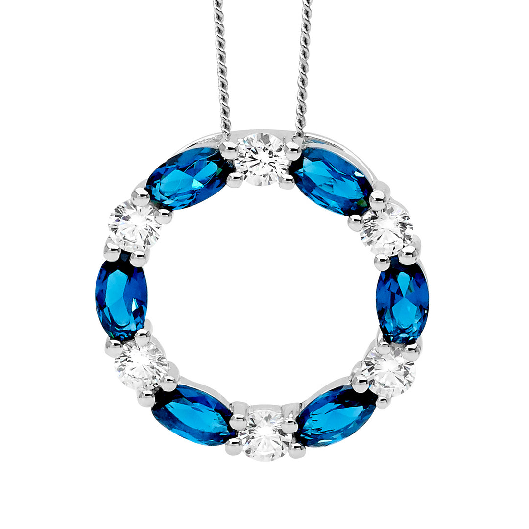 Sterling Silver London Blue and CZ Open Circle Pendant