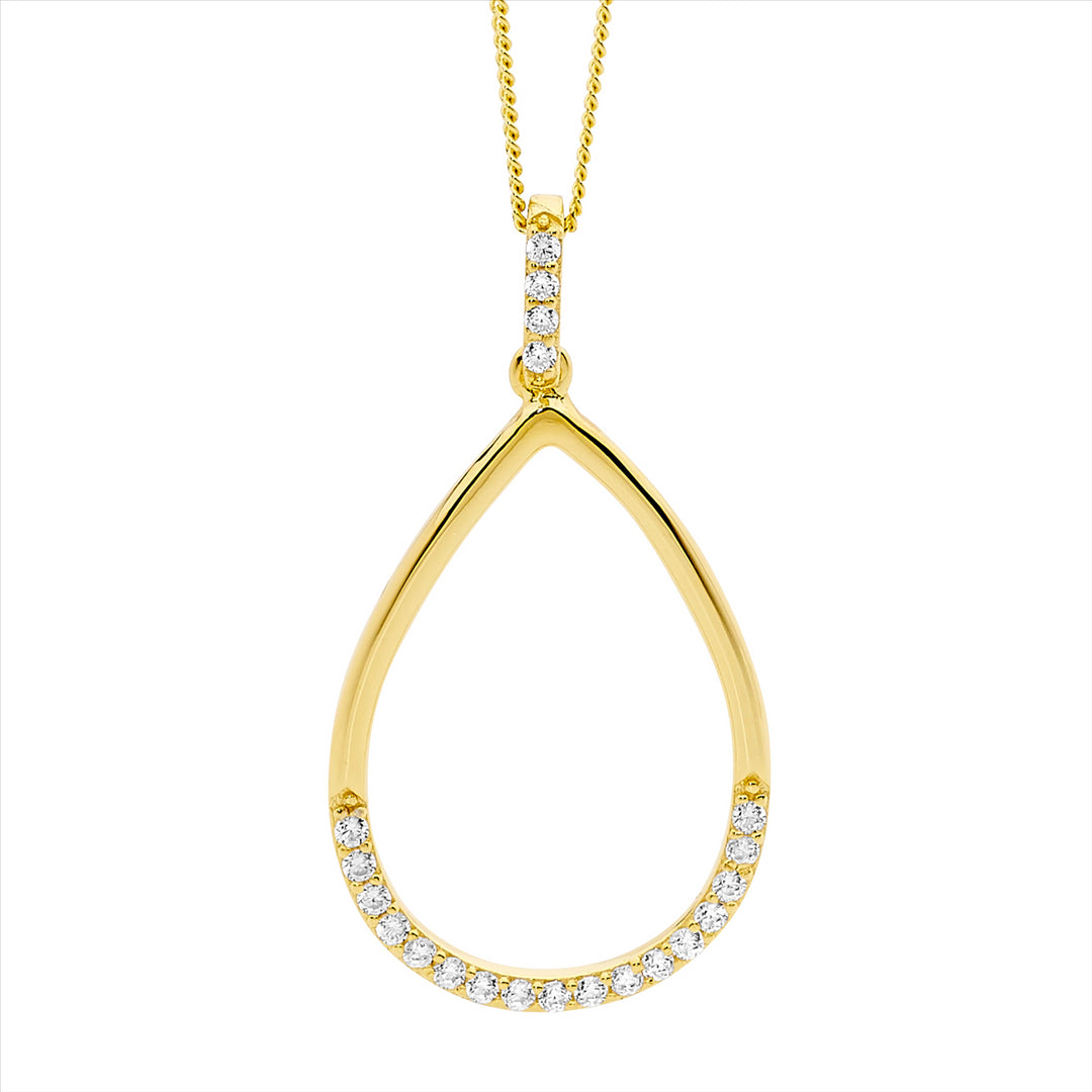 Sterling Silver Gold Plated Open Tear Drop CZ Pendant