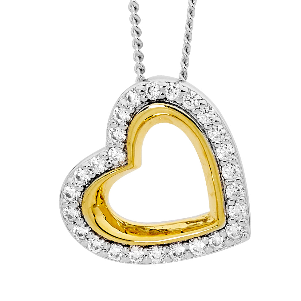 SS WH CZ open heart on angle w/ gold plating