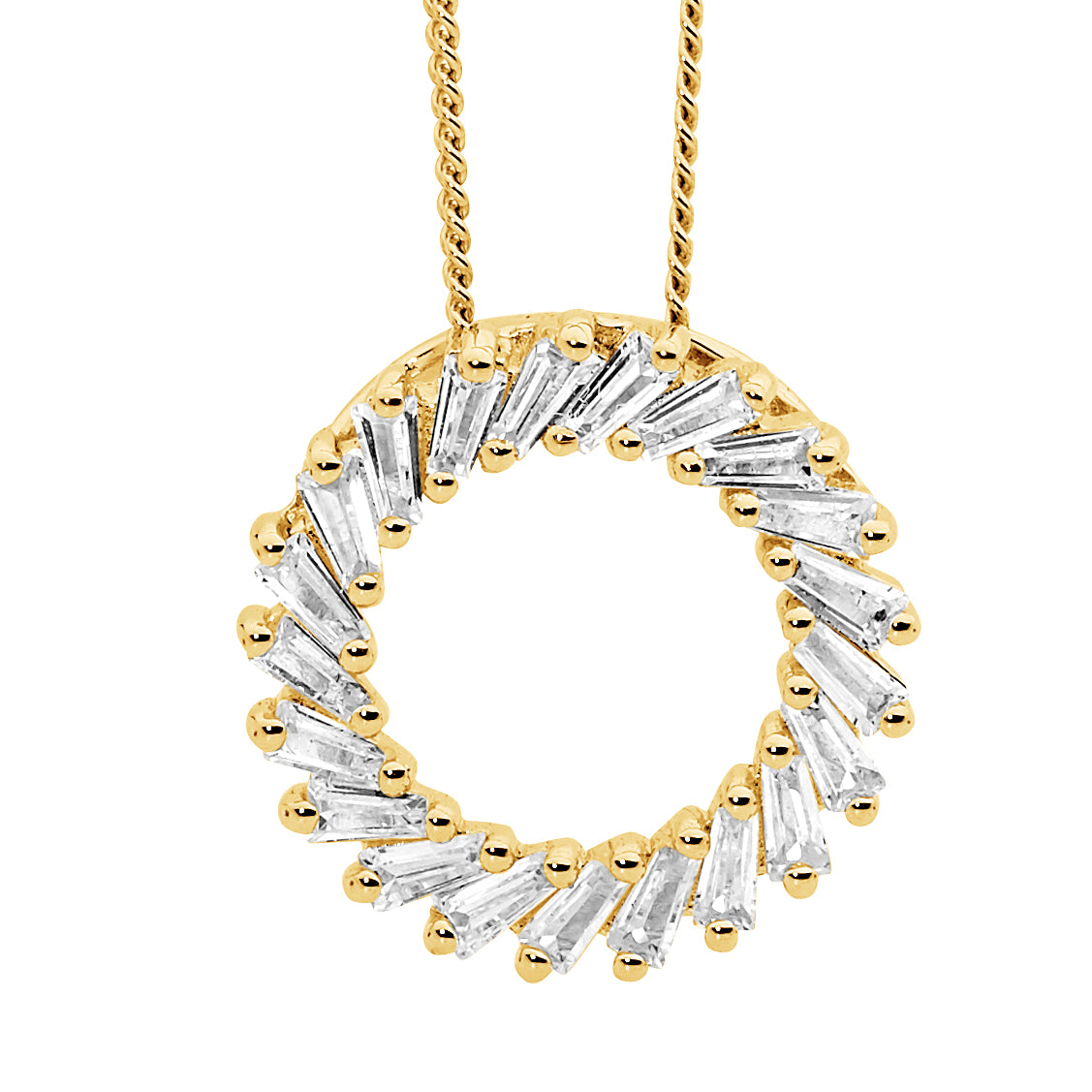 Sterling Silver Gold Plated Tapered Baguette Circle Pendant