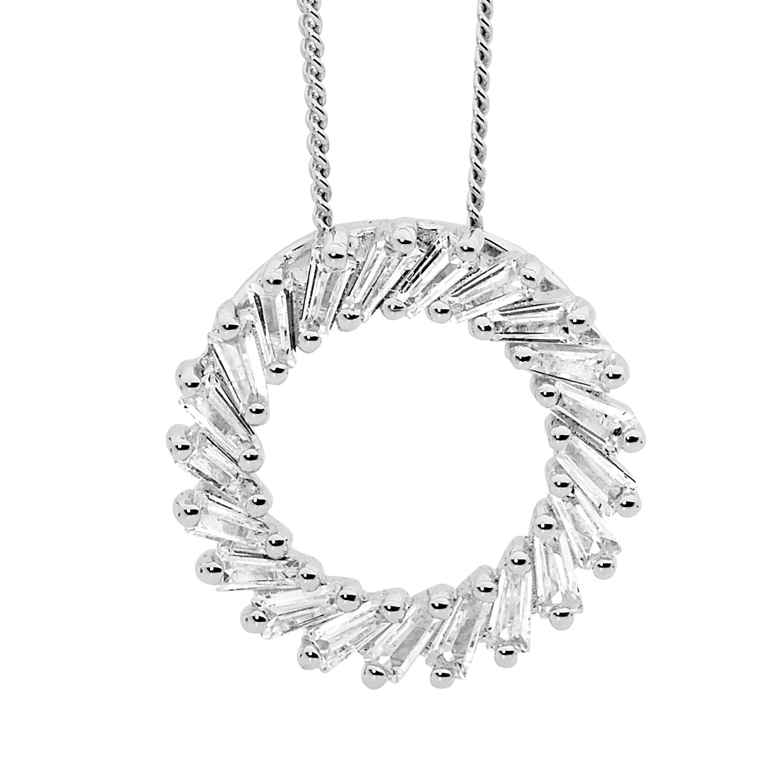 Sterling Silver Tapered CZ Baguette Circle Pendant