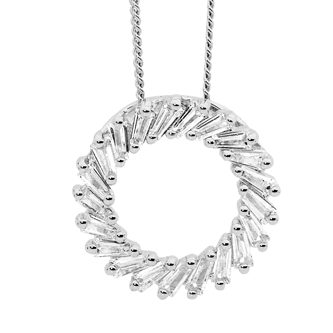 Sterling Silver Tapered CZ Baguette Circle Pendant