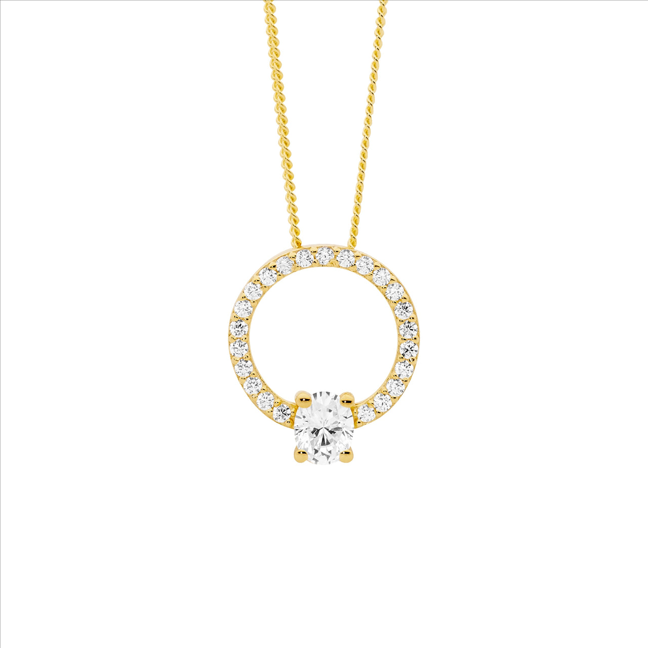 Sterling Silver Gold Plated Open Circle Pendant with Oval CZ