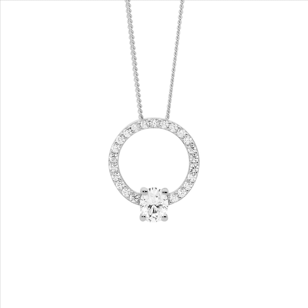 Sterling Silver Open Circle Pendant with Oval CZ