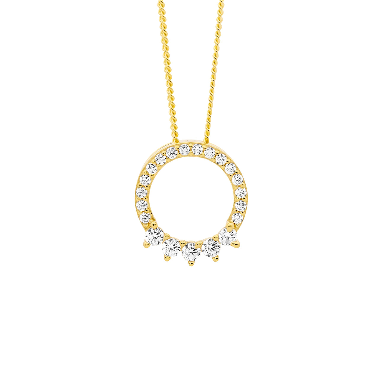 Sterling Silver Gold Plated Open Circle Pendant with 5x CZ