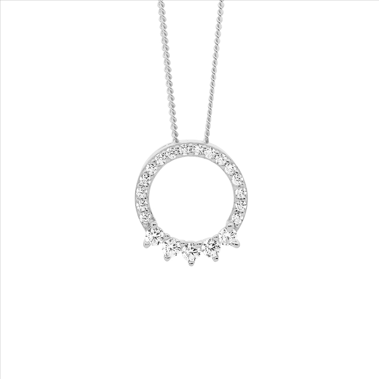 Sterling Silver Circle Pendant with 5x CZ
