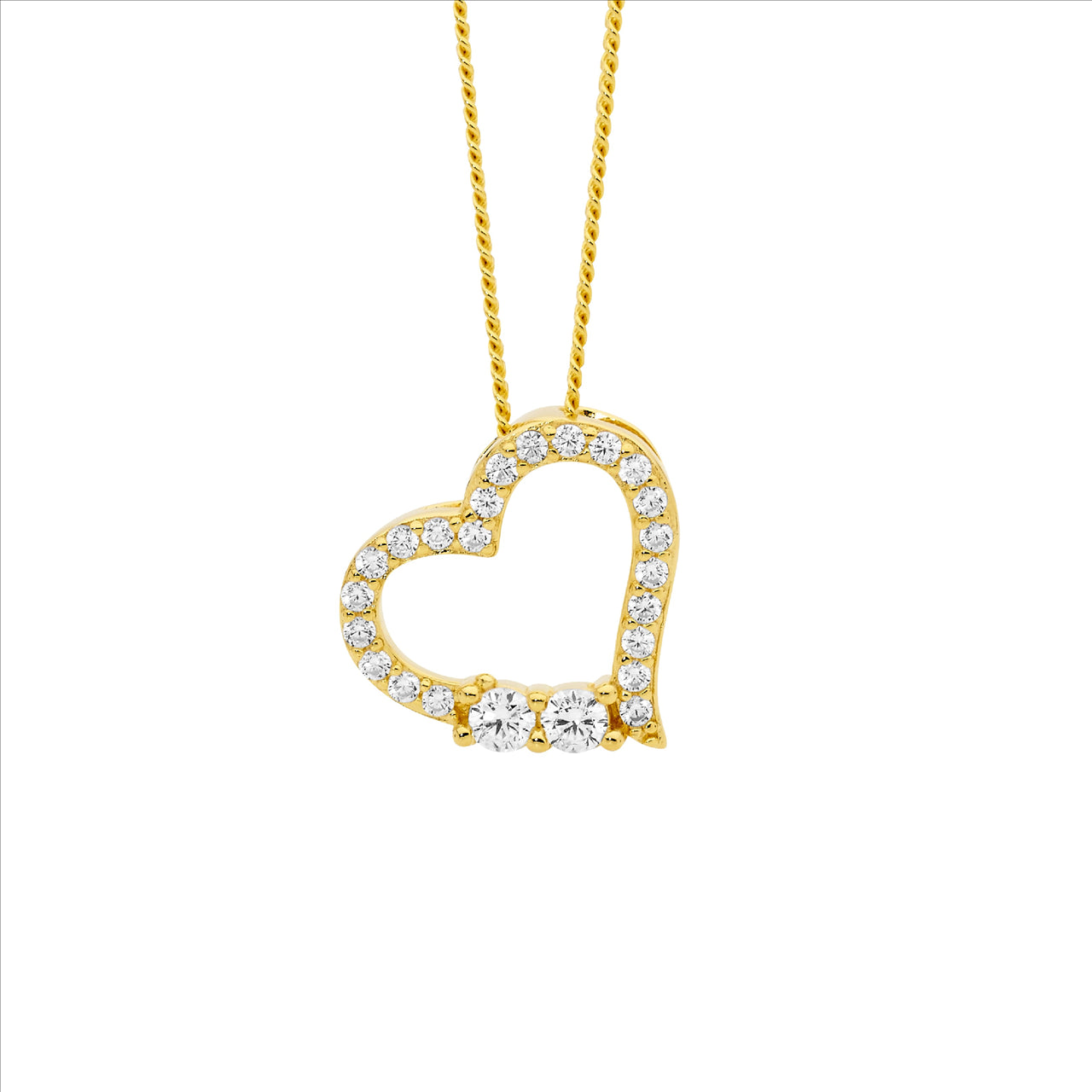 Sterling Silver Gold Plated Heart Pendant with 2x CZ