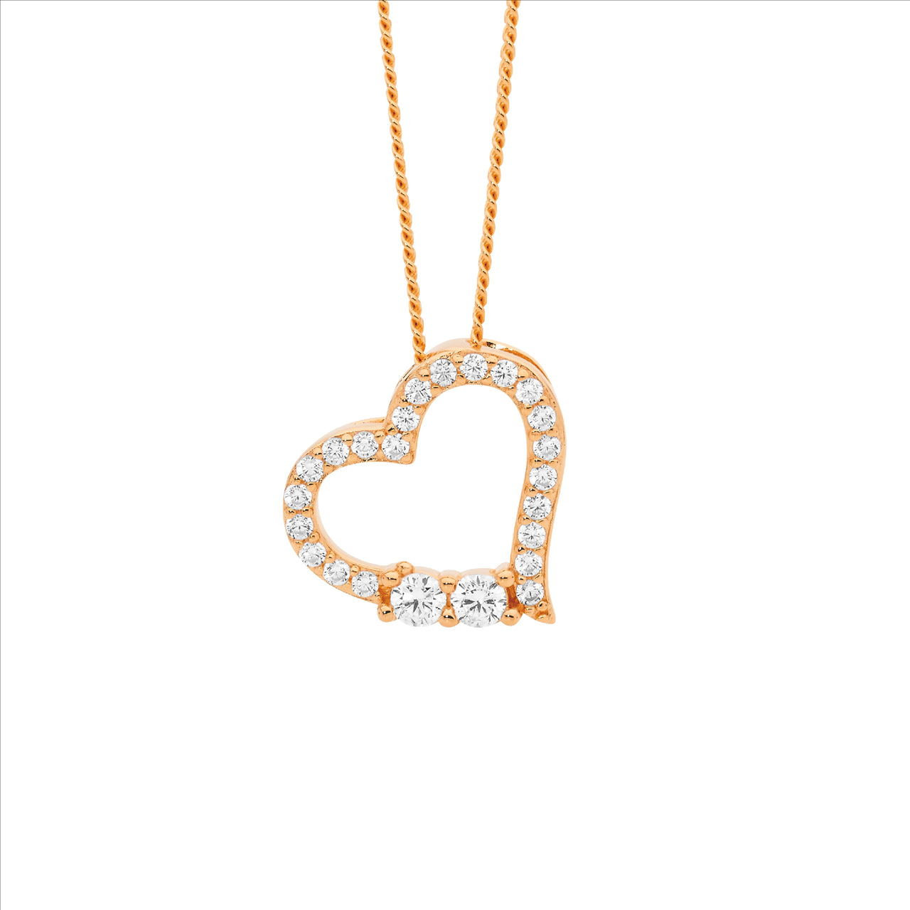 Sterling Silver Rose Gold Plated Heart Pendant with 2x CZ