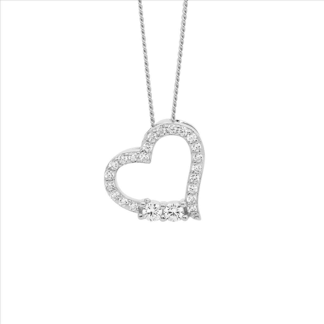 Sterling Silver Heart Pendant with 2x CZ