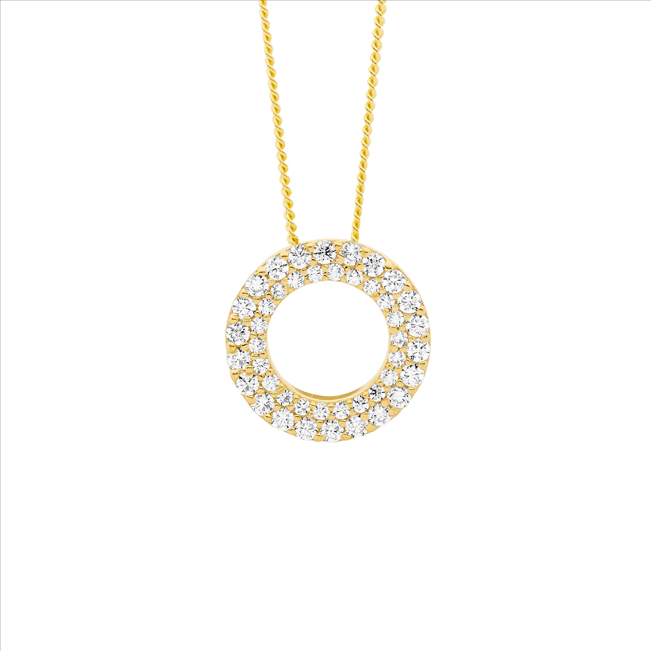 Sterling Silver Gold Plated 13mm Double Row CZ Circle Pendant