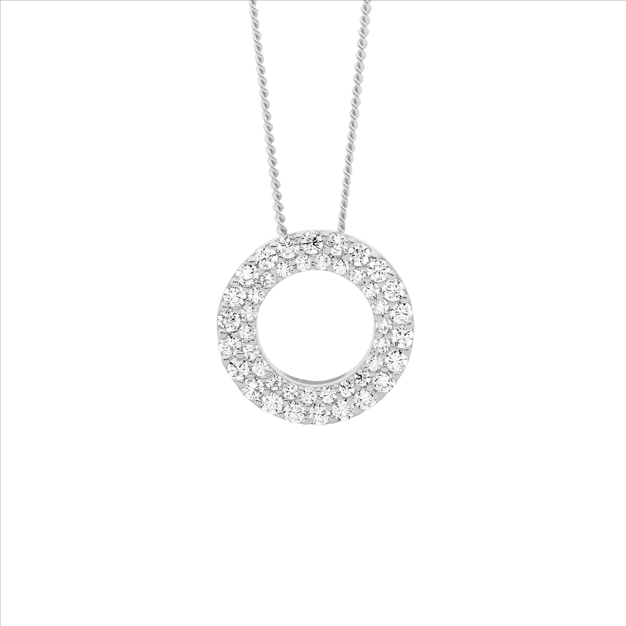 Sterling Silver 13mm Double Row CZ Circle Pendant