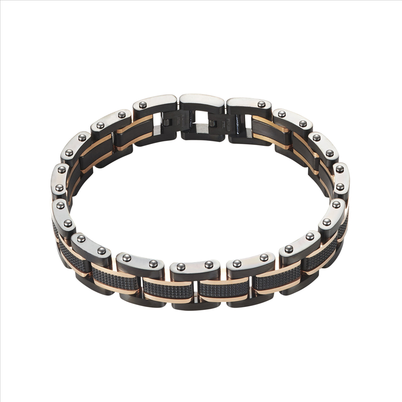 Stainless Steel bracelet, Rose Gold and Black Plated.