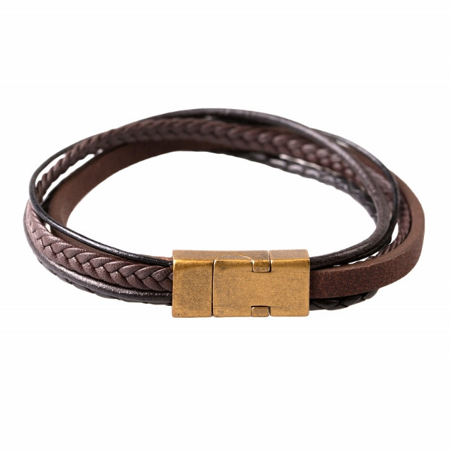 Antique Steel Hematite Black / Brown Leather Bracelet