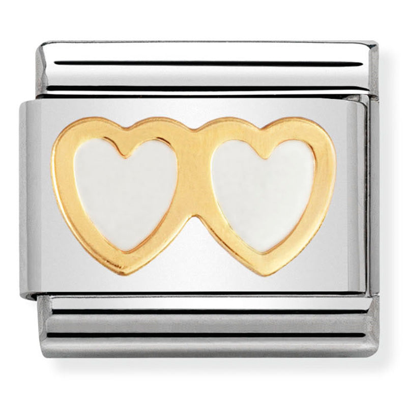 Nomination - Stainless Steel, Enamel & 18ct Gold Double Heart