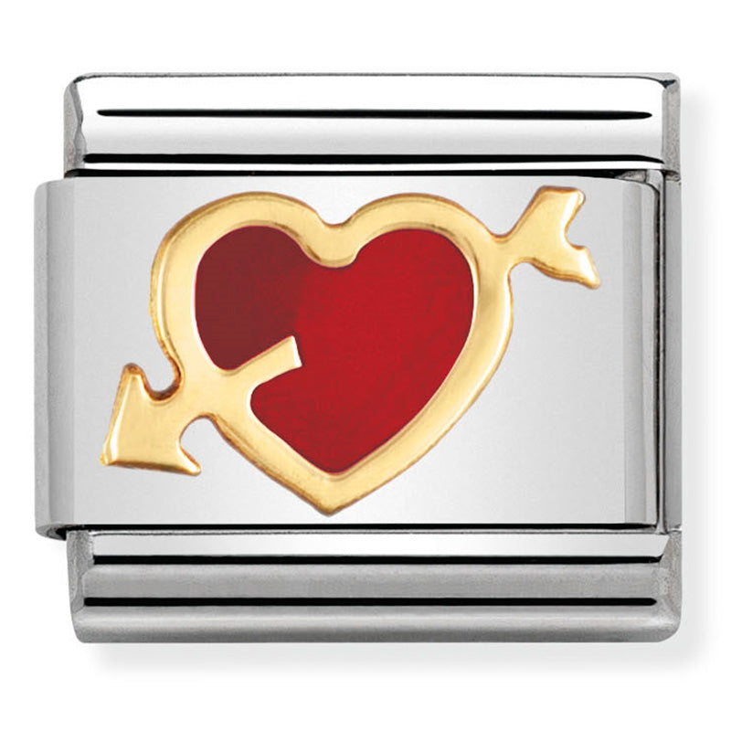 Nomination - Stainless Steel, Enamel & 18ct Gold Red Heart With Arrow