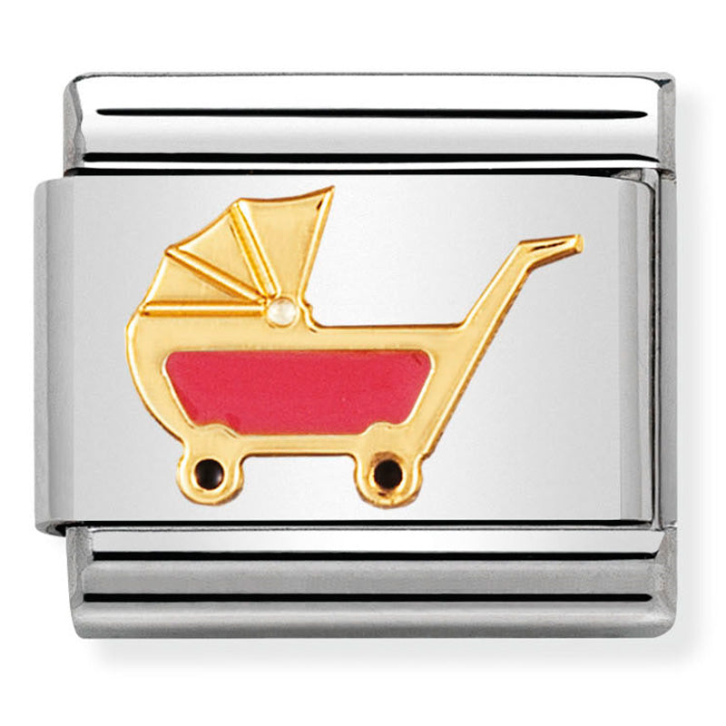 Nomination - Stainless Steel, Enamel & 18ct Gold Pink Pram