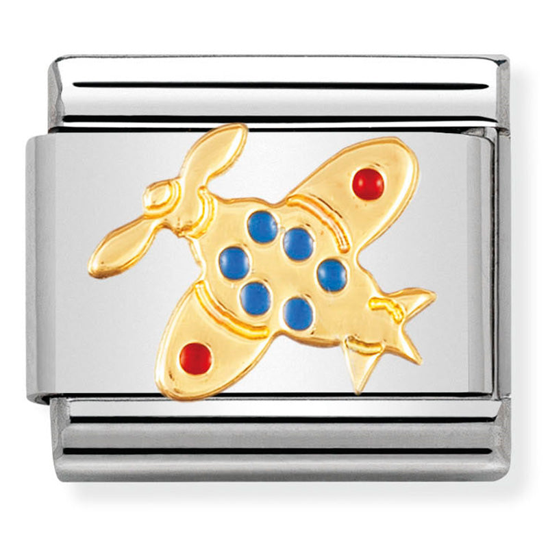 Nomination - Stainless Steel, Enamel & 18ct Gold Airplane