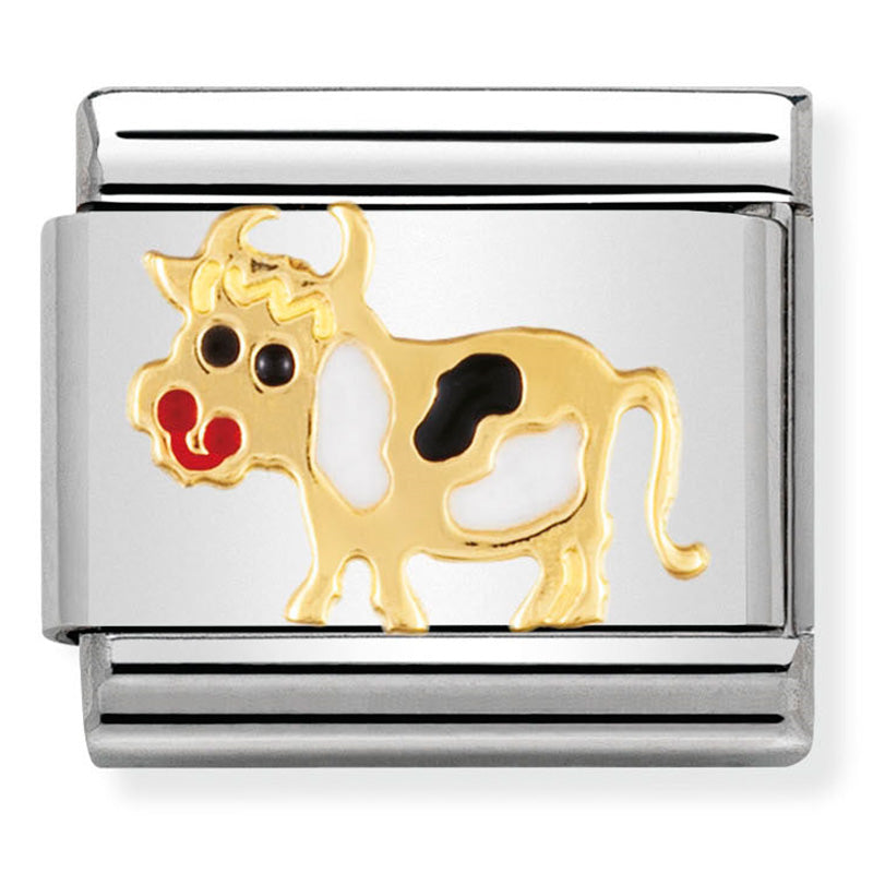 Nomination - classic earth animals st/steel, enamel & 18ct gold (cow)