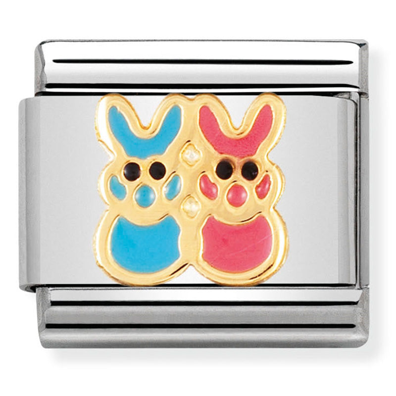 Nomination - Stainless Steel, Enamel & 18ct Gold Pink and Blue Bunny