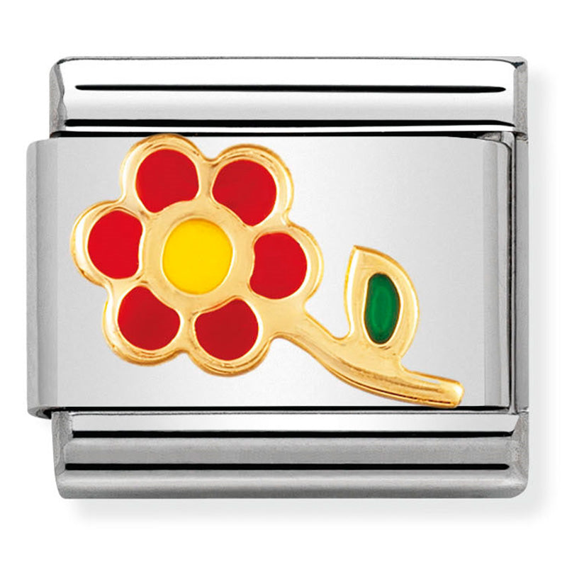 Nomination - Stainless Steel, Enamel & 18ct Gold Flower with Stem